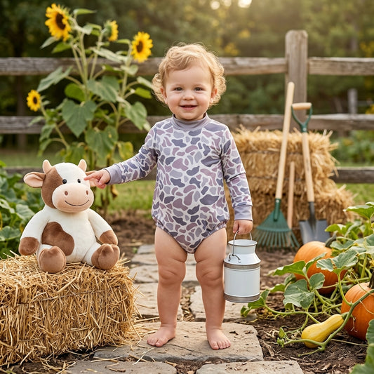 Toddle baby long sleeve grey camo print romper