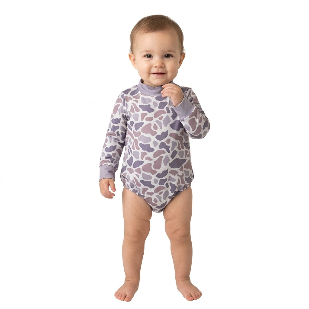 Toddle baby long sleeve grey camo print romper