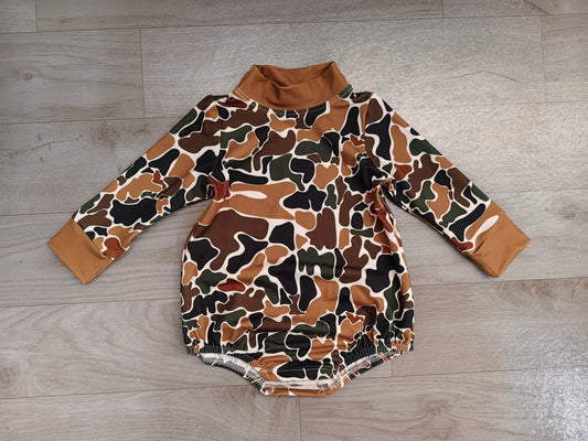 Toddle baby long sleeve brown camo print romper preorder