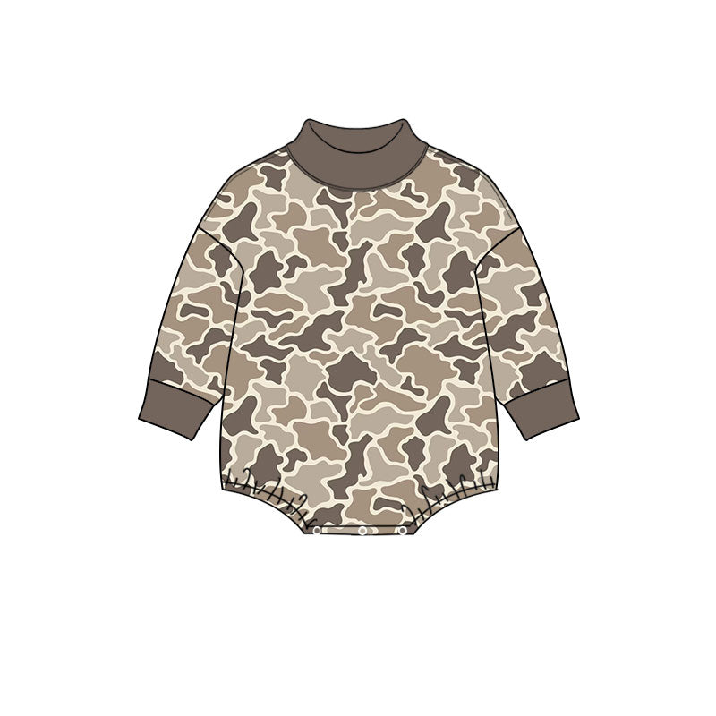 Toddle baby long sleeve dark grey camo print romper preorder