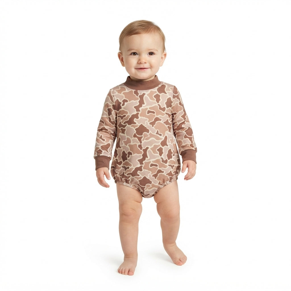Toddle baby long sleeve dark grey camo print romper
