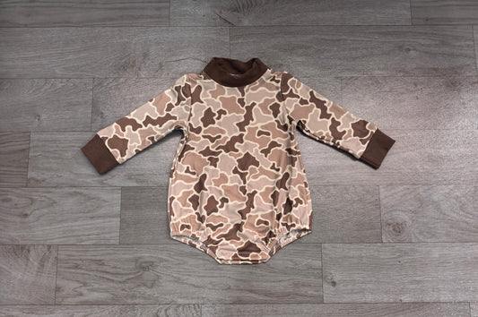 Toddle baby long sleeve dark grey camo print romper preorder