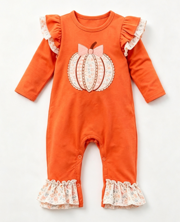 Fall pumpkins toddle girls long sleeve romper preorder