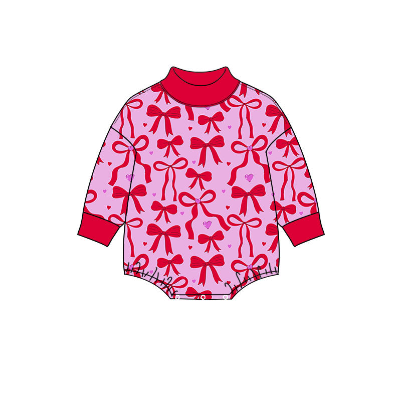 Valentines bow toddle girls long sleeve romper preorder