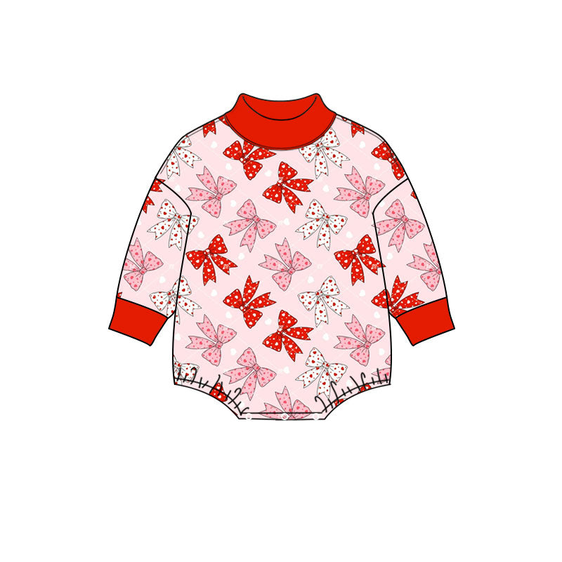 Red pink bow toddle girls long sleeve Valentines day romper preorder