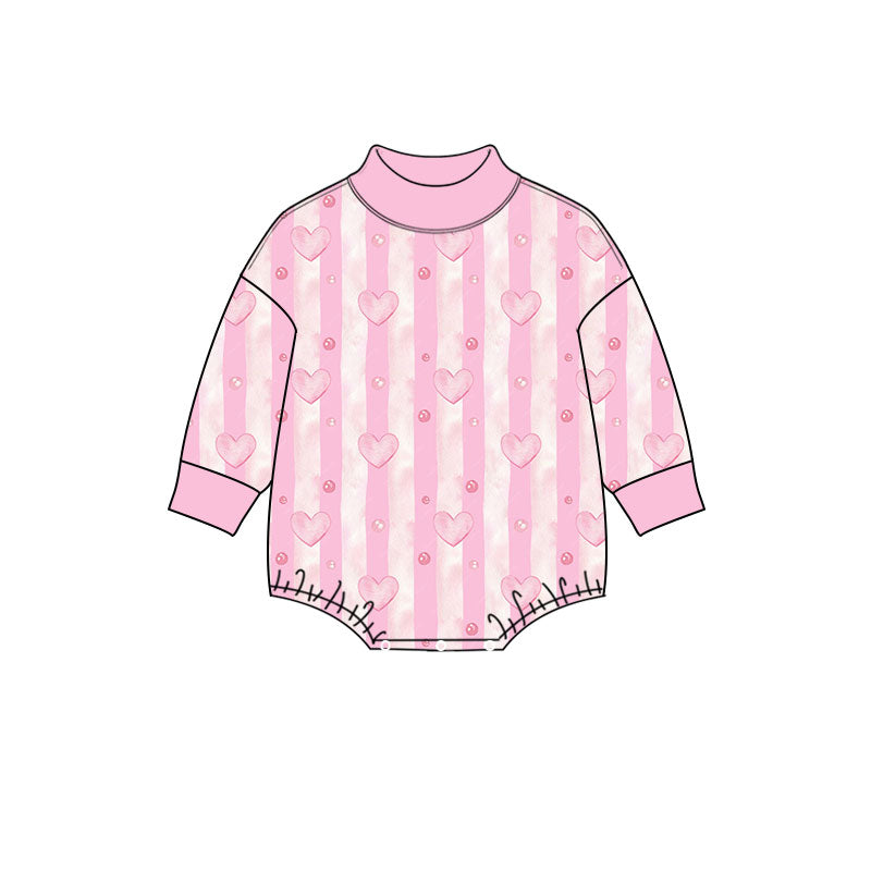 Pink heart toddle girls long sleeve Valentines day romper preorder