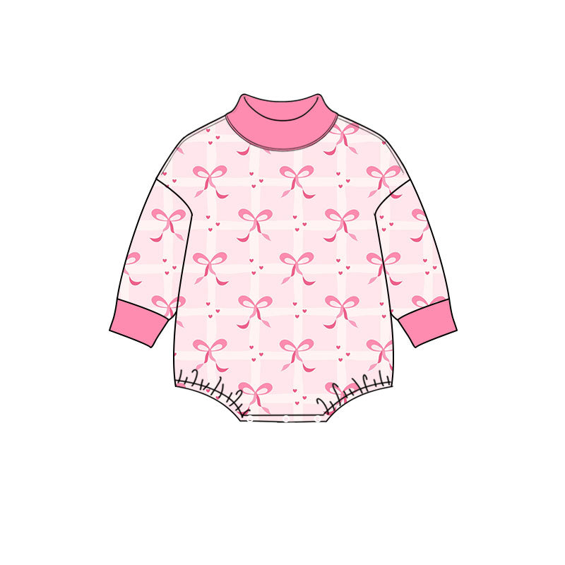Pink bow toddle girls long sleeve Valentines day romper preorder