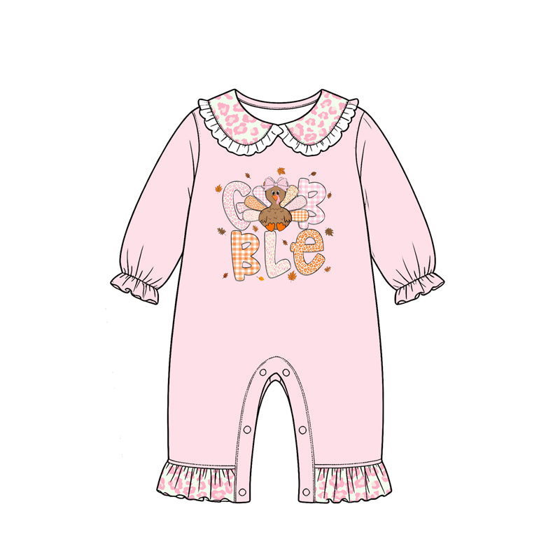 Thanksgiving turkey toddle girls long sleeve romper preorder