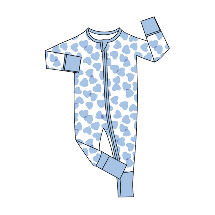 Valentines day blue heart print toddle boy long sleeve romper preorder