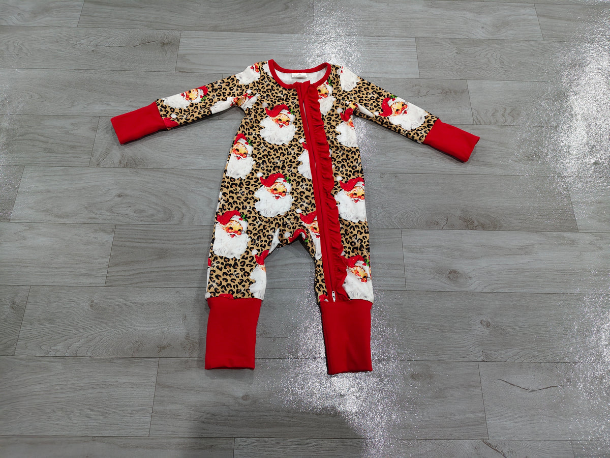 Christmas santa claus toddle baby long sleeve zip romper