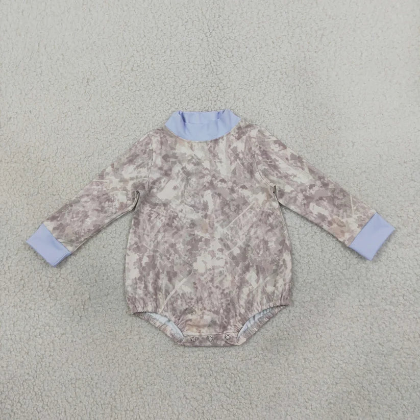 Toddle baby long sleeve grey camo print romper