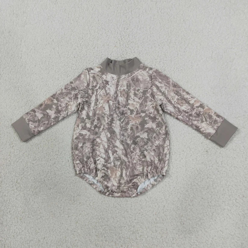 Toddle baby long sleeve grey camo print romper