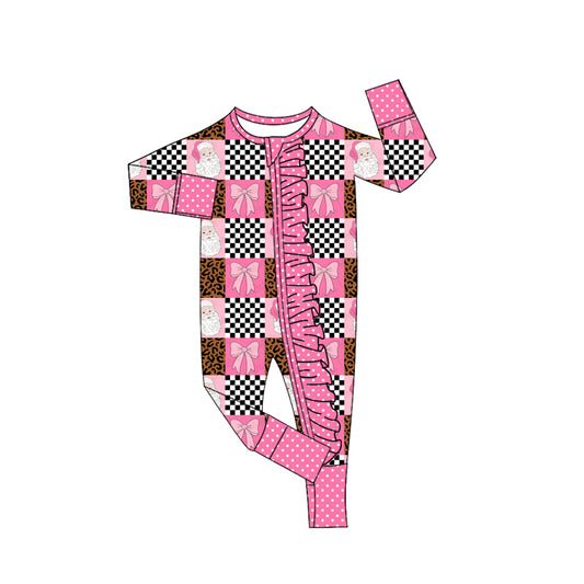 Christmas santa bow leopard print toddle baby long sleeve romper preorder