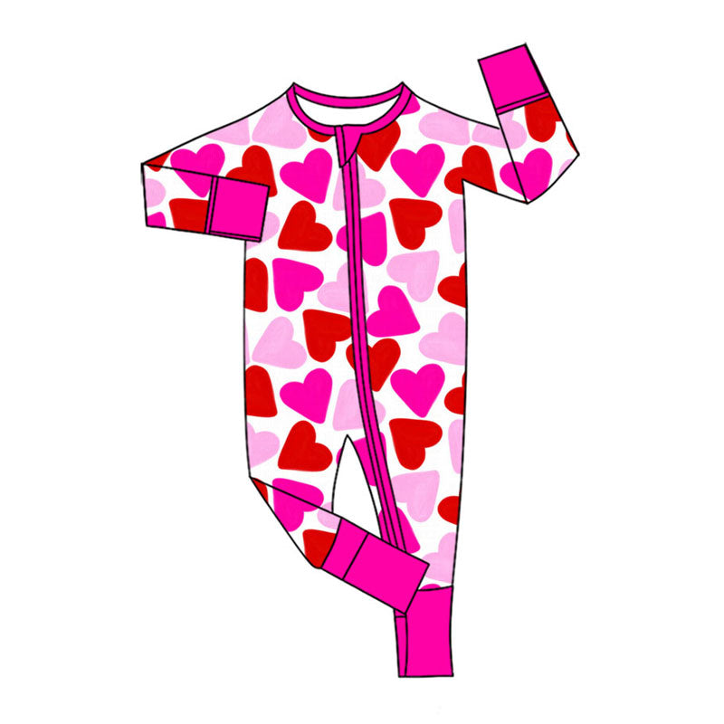 Valentines heart toddle baby long sleeve zip romper preorder