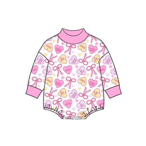 Valentines heart print toddle baby girl long sleeve romper preorder