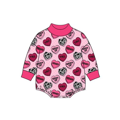 Valentines heart print toddle baby girl long sleeve romper preorder