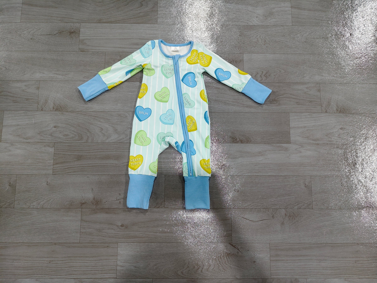 Valentines heart toddle baby boy long sleeve romper preorder