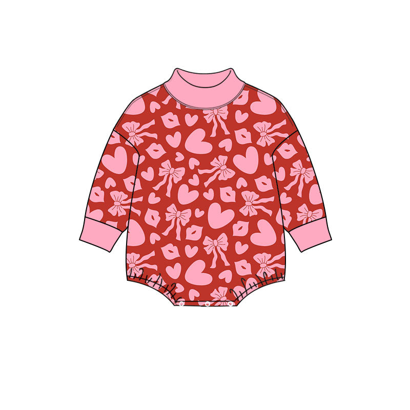 Valentines day heart bow print toddle baby girl short sleeve romper preorder
