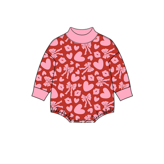 Valentines day heart bow print toddle baby girl short sleeve romper preorder