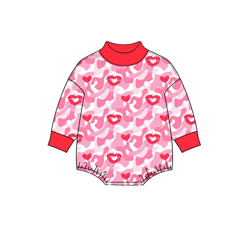 Valentines heart camo print toddle baby girls long sleeve romper preorder