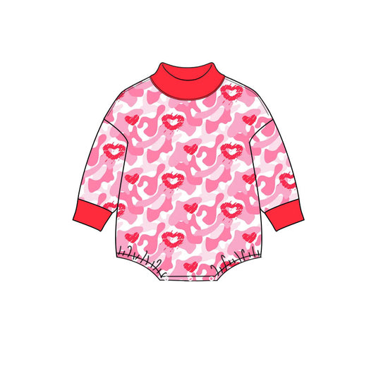 Valentines heart camo print toddle baby girls long sleeve romper preorder