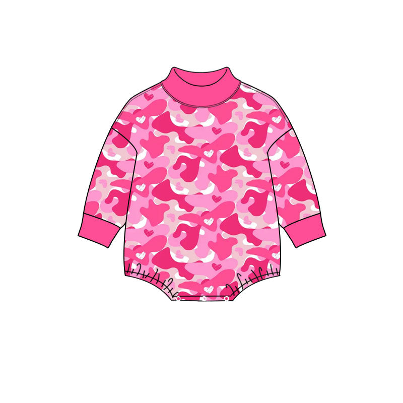 Valentines heart camo print toddle baby girls long sleeve romper preorder