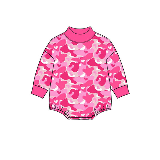 Valentines heart camo print toddle baby girls long sleeve romper preorder