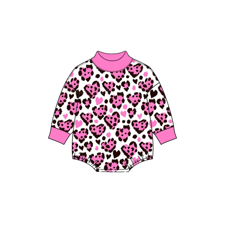 Valentines heart leopard print toddle baby girls long sleeve romper preorder