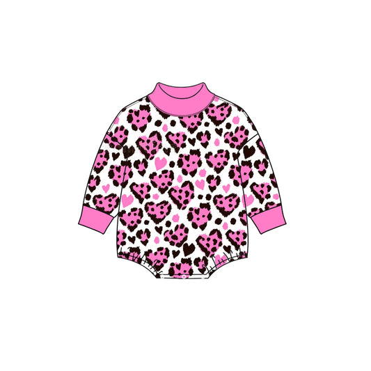 Valentines heart leopard print toddle baby girls long sleeve romper preorder