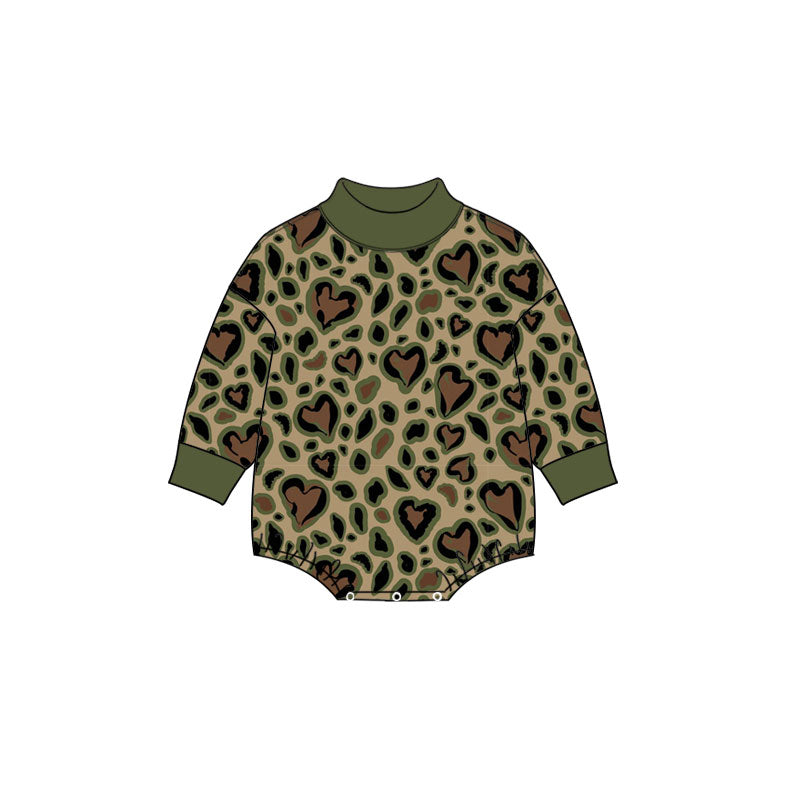 Valentines heart leopard print toddle baby girls long sleeve romper preorder