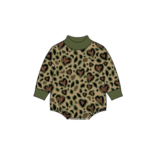 Valentines heart leopard print toddle baby girls long sleeve romper preorder