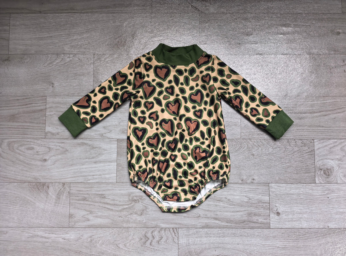 Valentines heart leopard print toddle baby girls long sleeve romper preorder