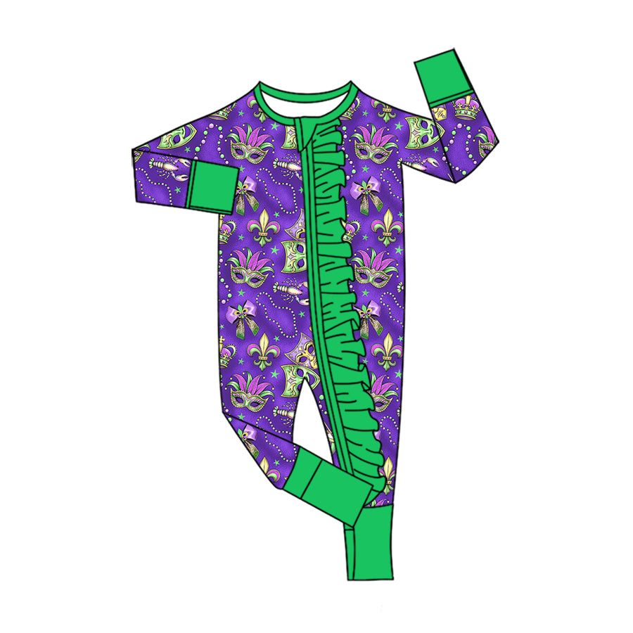 Mardi Gras print toddle baby girls long sleeve romper preorder
