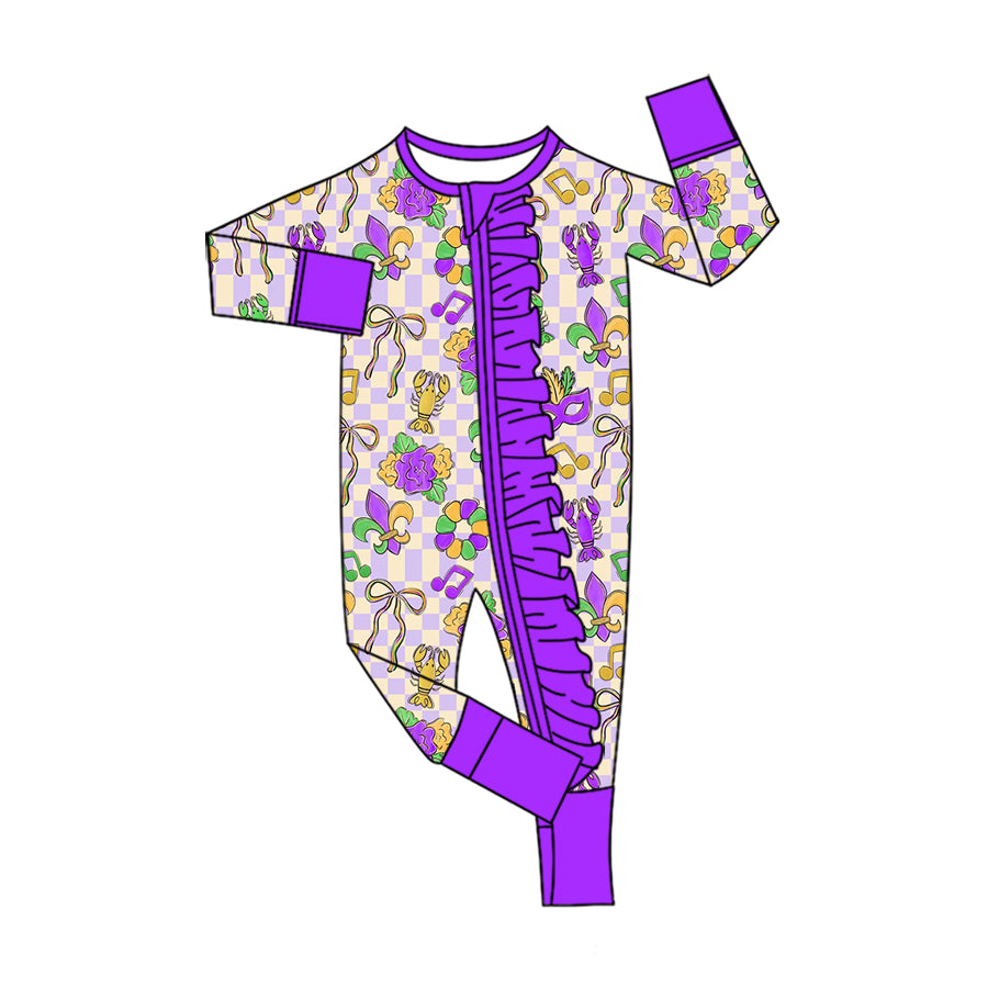Mardi Gras print toddle baby girls long sleeve romper preorder