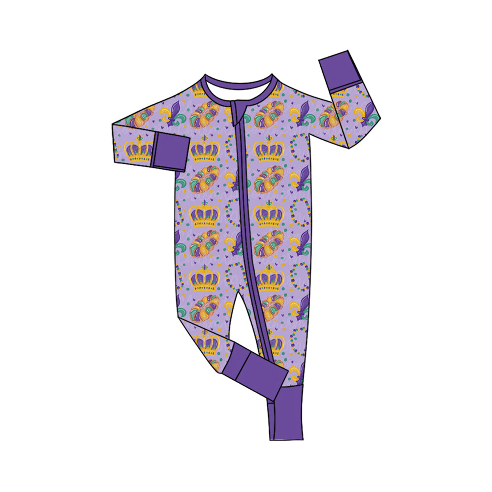 Mardi Gras print toddle baby girls long sleeve romper preorder