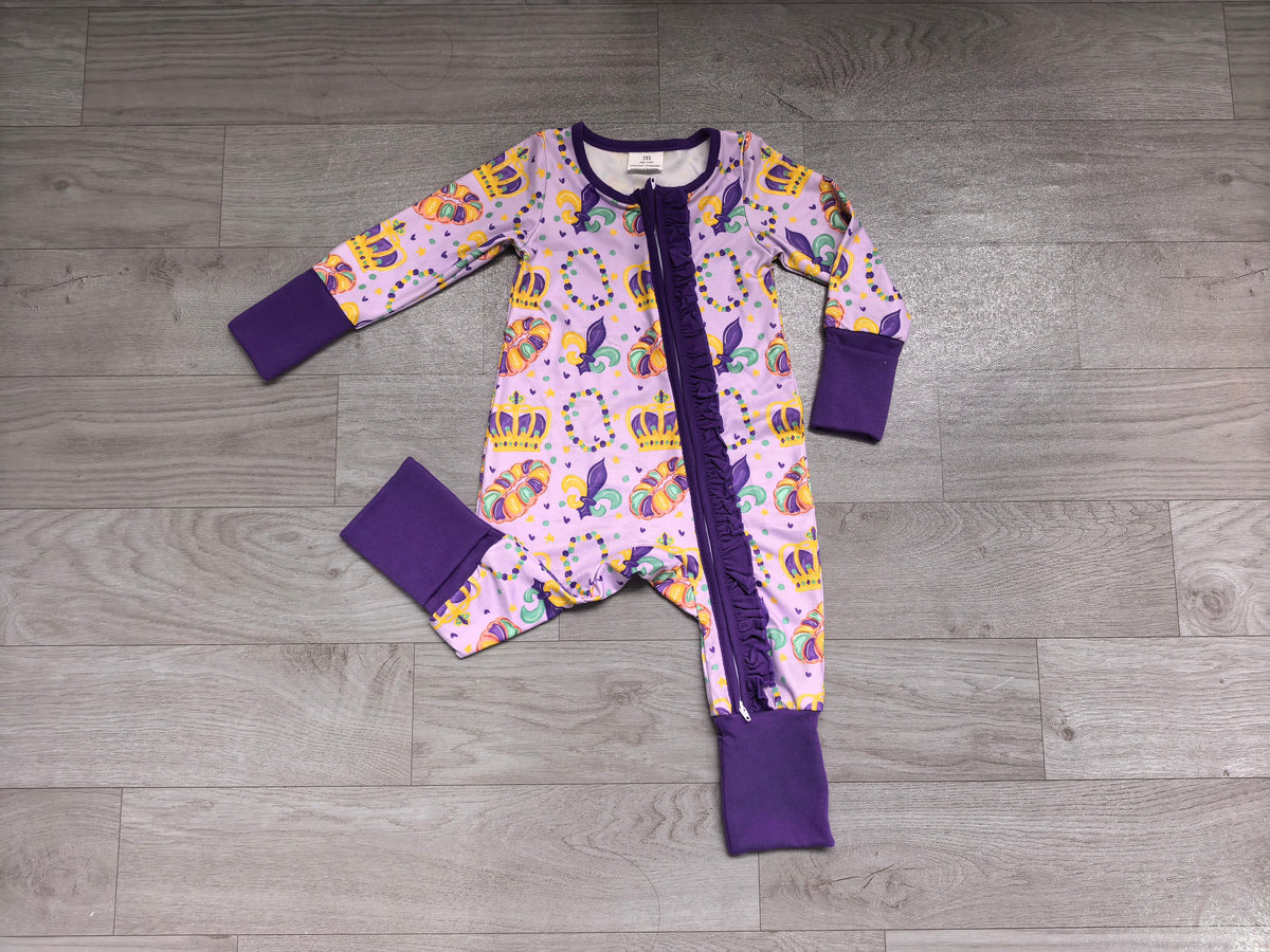 Mardi Gras print toddle baby girls long sleeve romper preorder