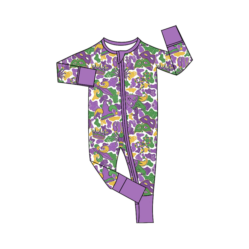 Mardi Gras print toddle baby girls long sleeve romper preorder