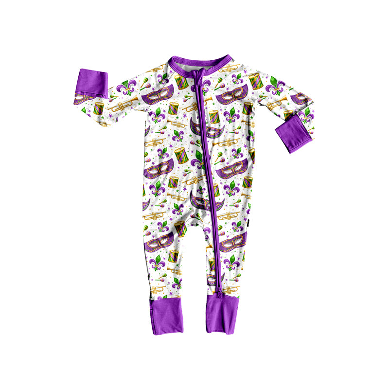 Mardi Gras print toddle baby long sleeve romper preorder