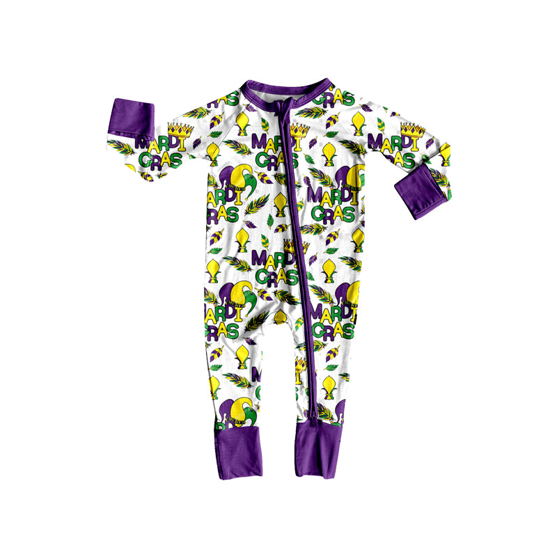 Mardi Gras print toddle baby long sleeve romper preorder