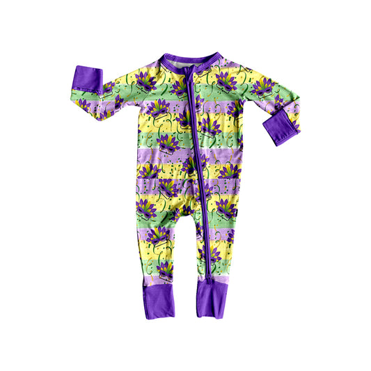 Mardi Gras print toddle baby long sleeve romper preorder