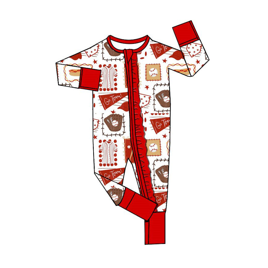 Baseball print toddle baby girl long sleeve romper preorder