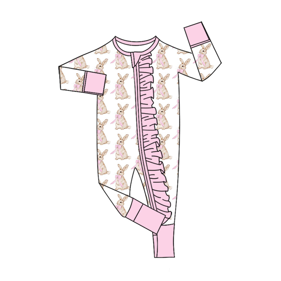 Easter bunny print toddle baby girl long sleeve romper preorder