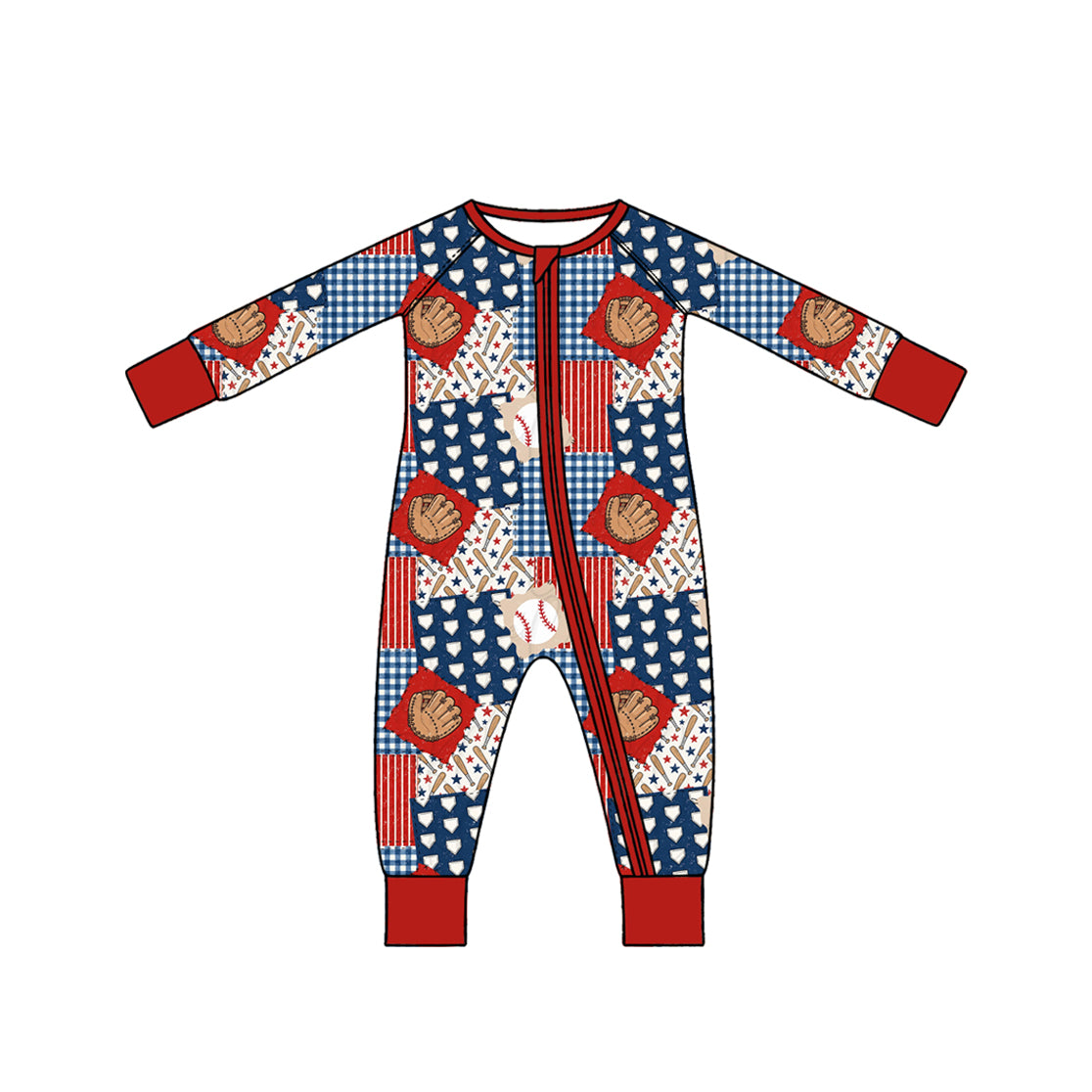 Baseball print toddle baby long sleeve romper preorder