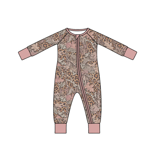 Leaves leopard print toddle baby long sleeve romper preorder