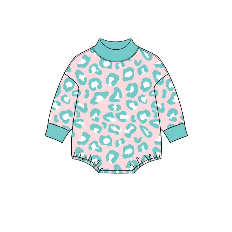Blue leopard print toddle baby long sleeve romper preorder