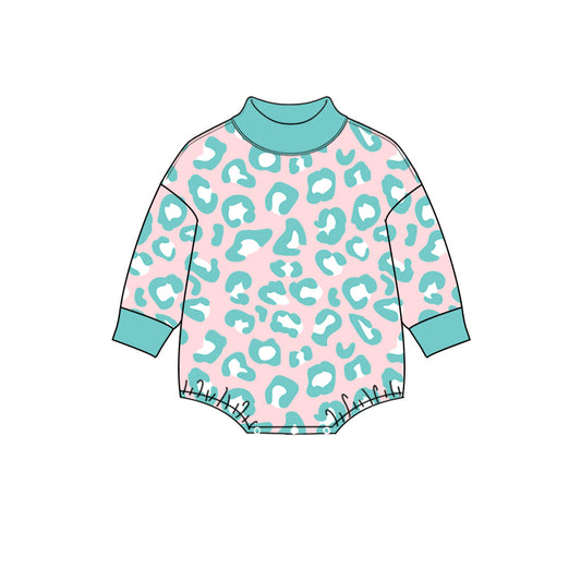 Blue leopard print toddle baby long sleeve romper preorder