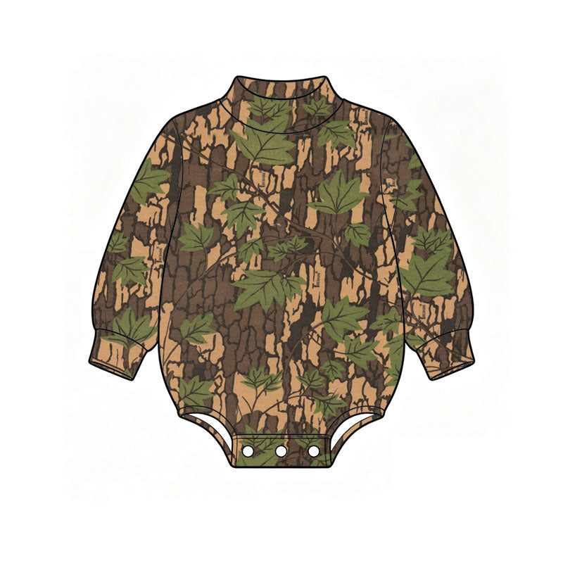 Camo leaves print toddle baby long sleeve mock neck romper preorder