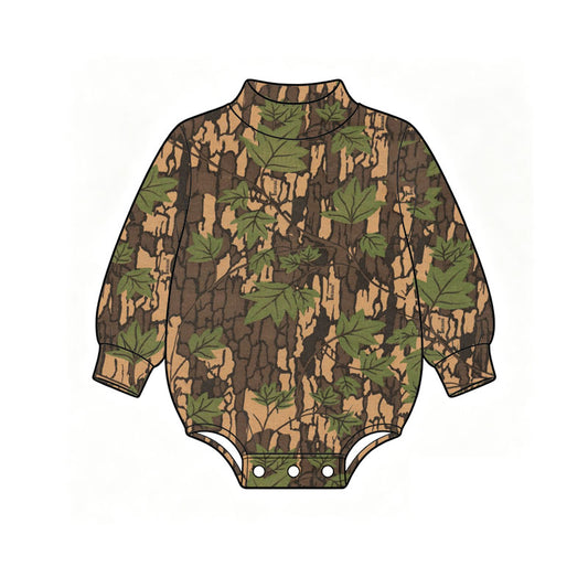 Camo leaves print toddle baby long sleeve mock neck romper preorder