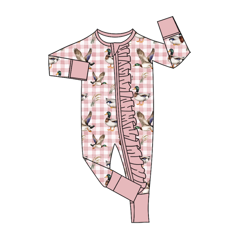 Duck pink plaid print toddle baby long sleeve romper preorder