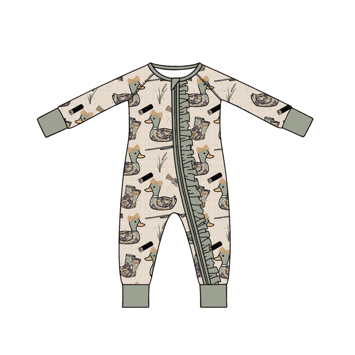 Gone hunting camo duck print toddle baby girl long sleeve romper preorder